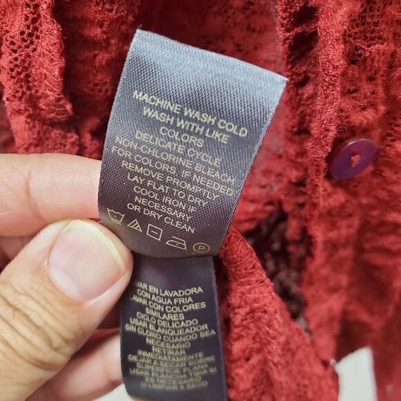 Liz Claiborne Lace Button Down Red Blouse Size Medium - Picture 11 of 16